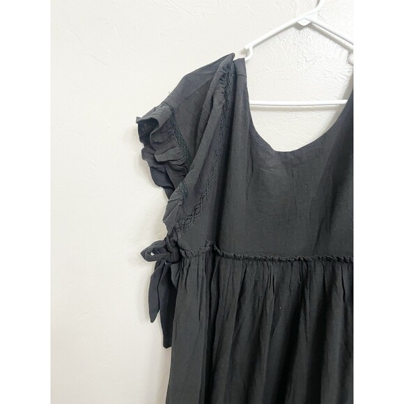 Free People La Vie Maxi Dress Tie Side Ruffle Cotton Romantic Black XS Oversized - Picture 6 of 11